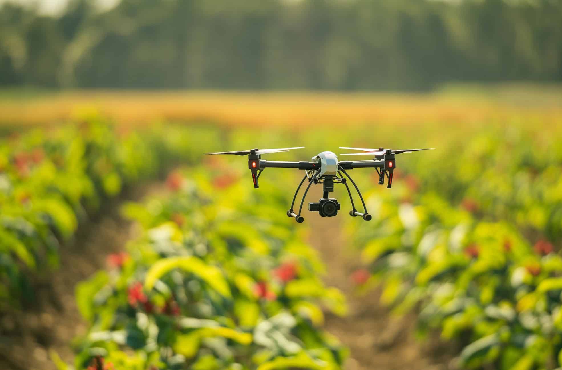 Drone Flying Over Crops