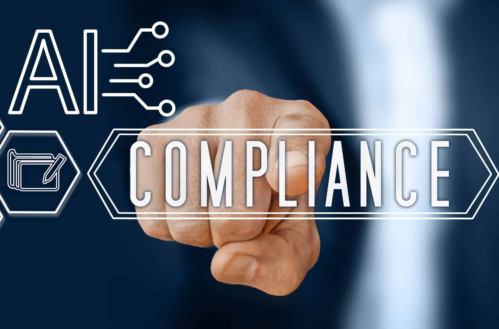 Businessman Hand And Sign Saying "AI Compliance"