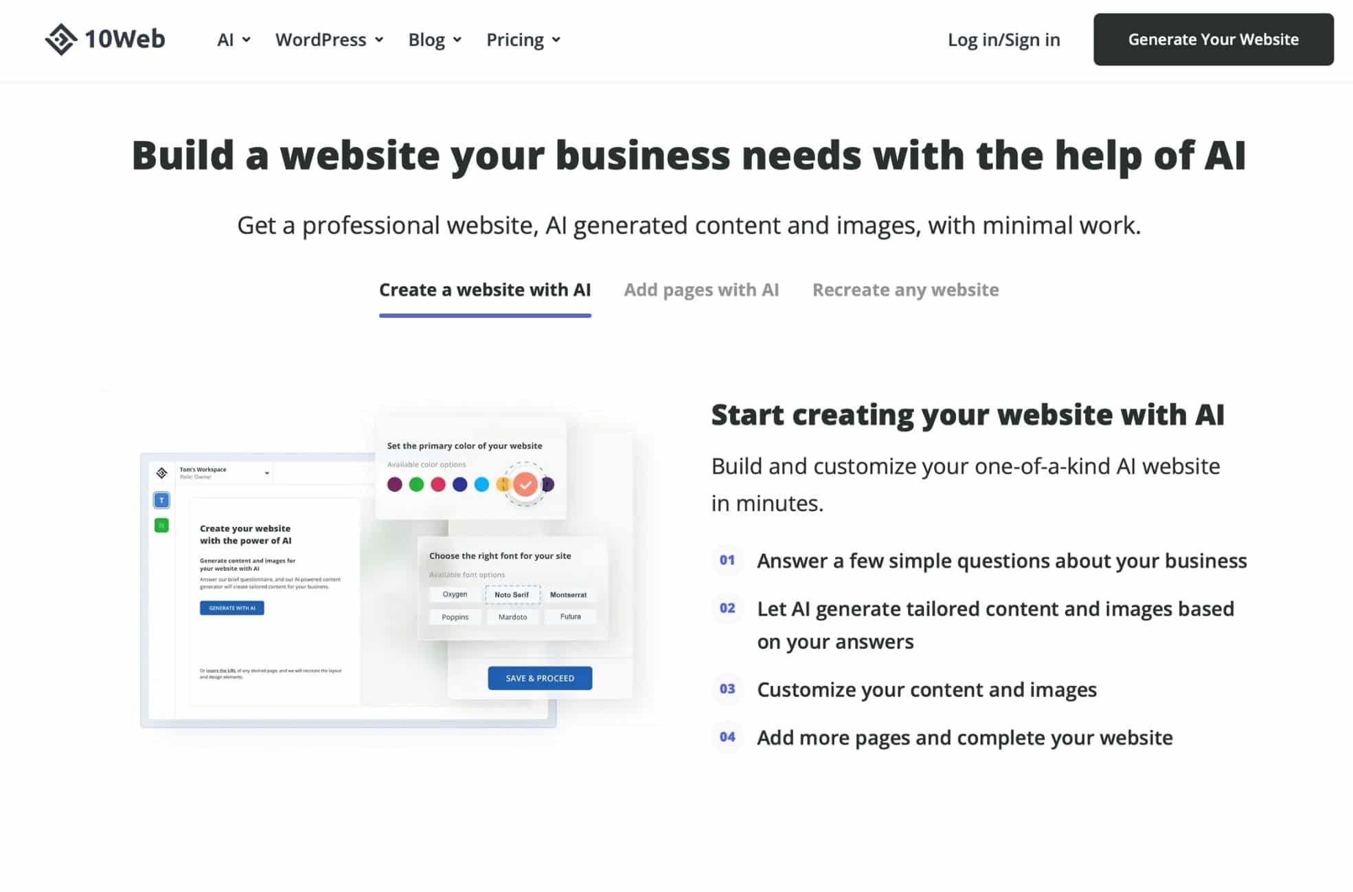Screenshot Of AI Website Builder 10Web