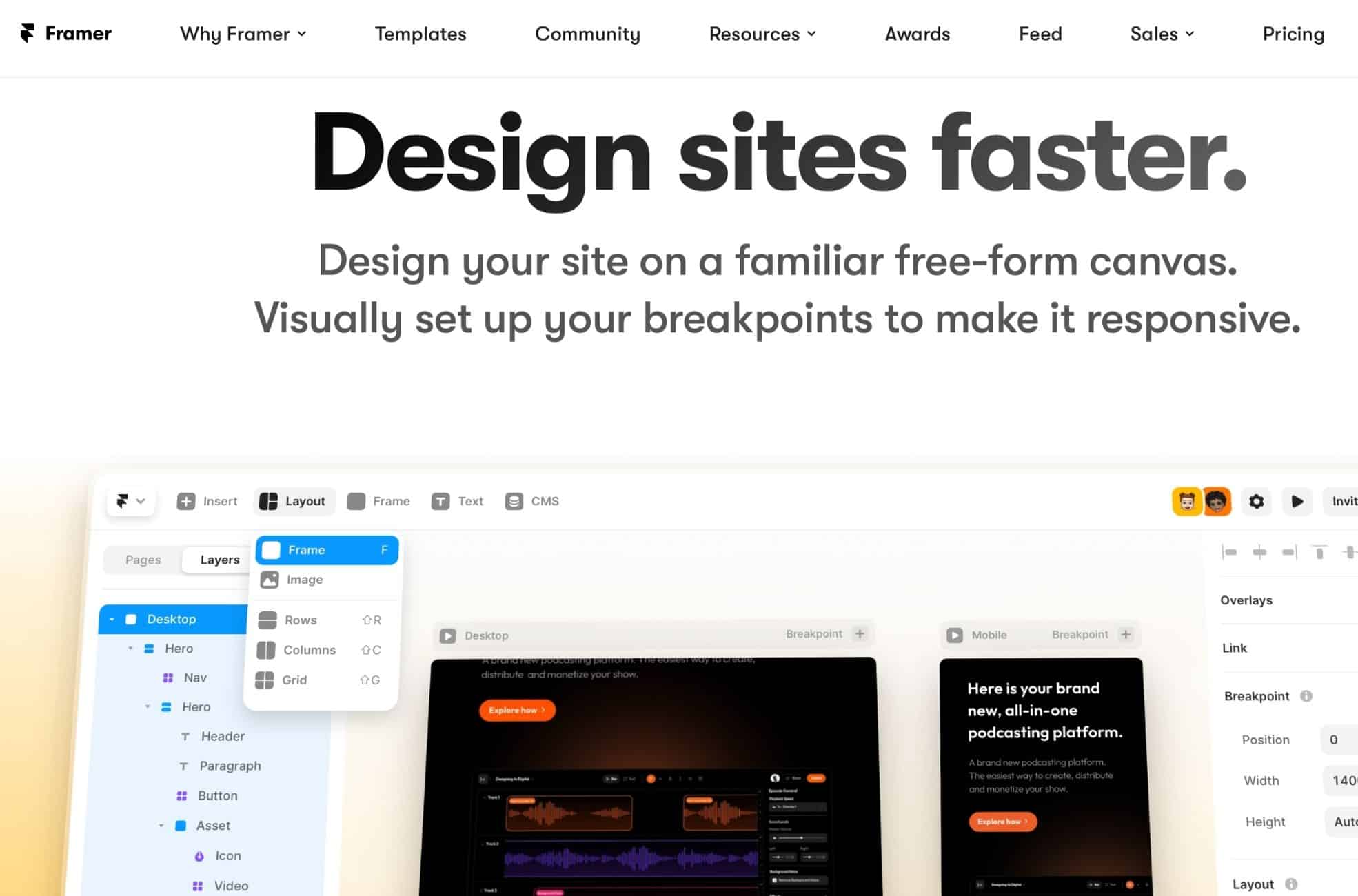 Screenshot Of Framer AI Website Builder