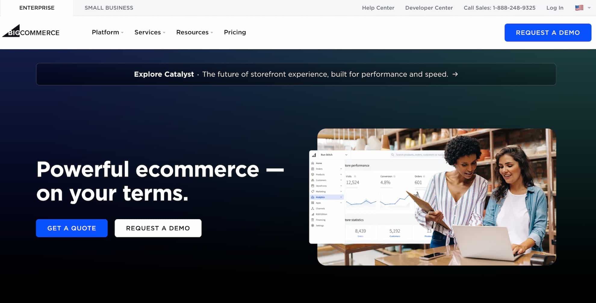 A screenshot from BigCommerce's website, one of the best e-commerce platforms.