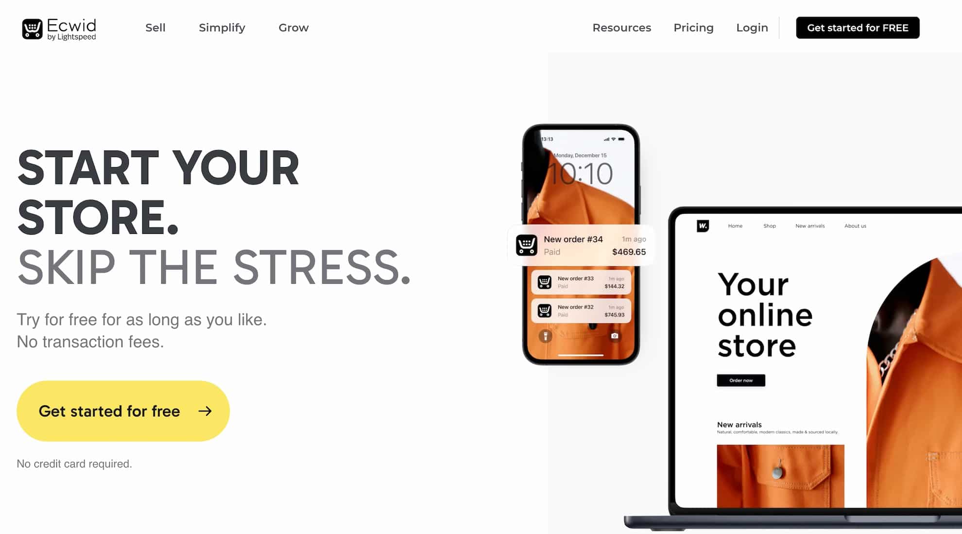 Screenshot of the Ecwid website, one of the best ecommerce platforms.