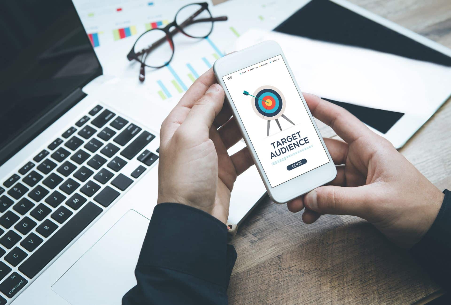 Photo Man Holding Phone Saying Target Audience