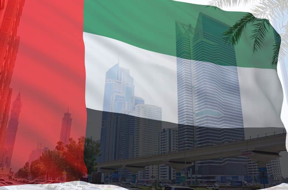UAE Flag And Business Buildings