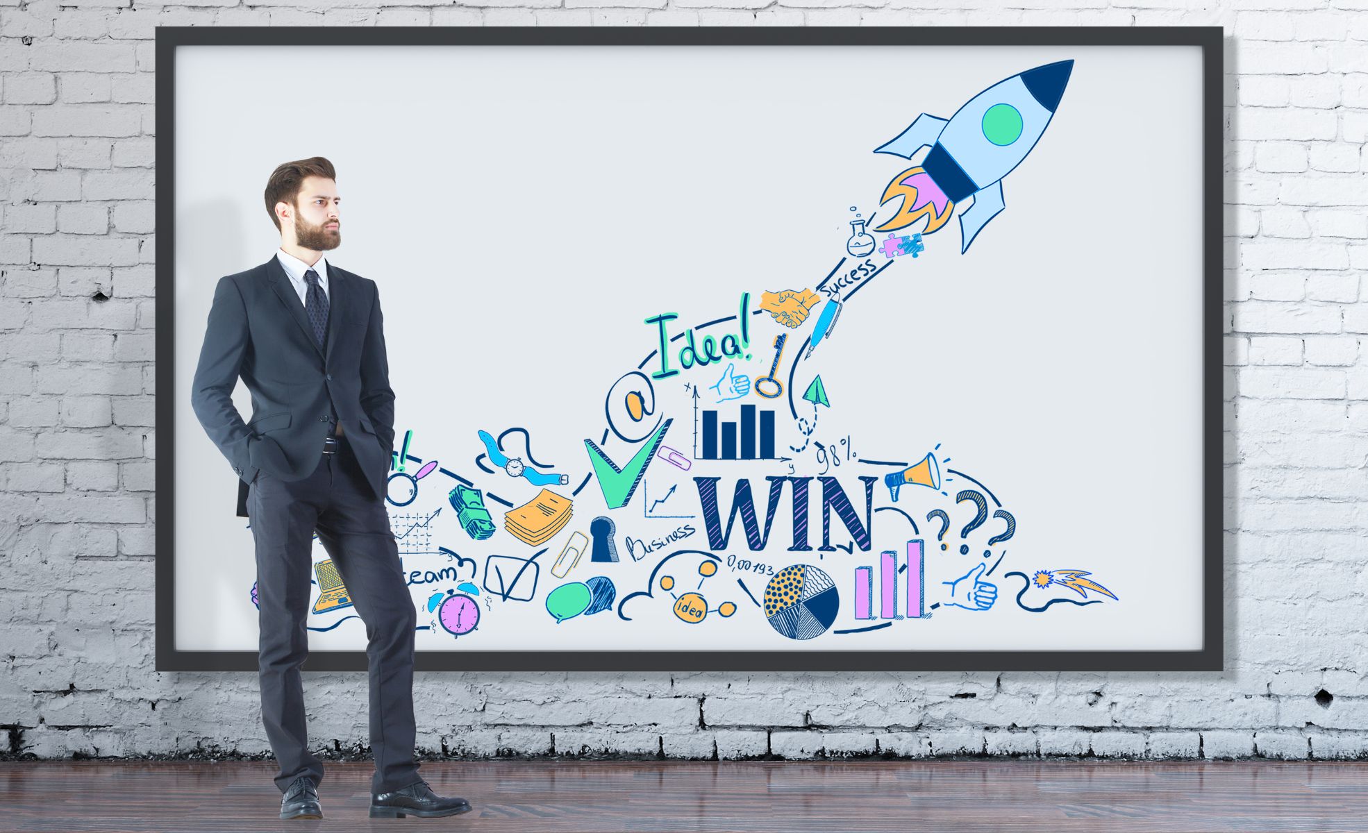 Businessman Standing Next To Artwork