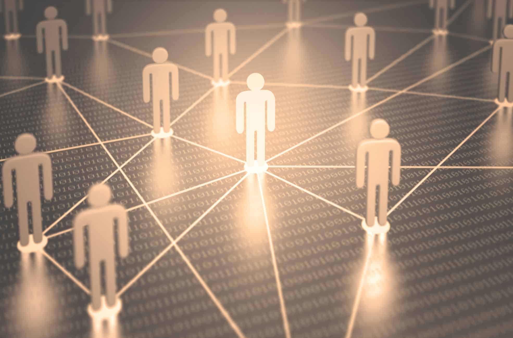 Glowing Stick Figures Joined Together By Lines