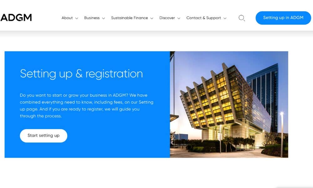 Screenshot Of ADGM Website