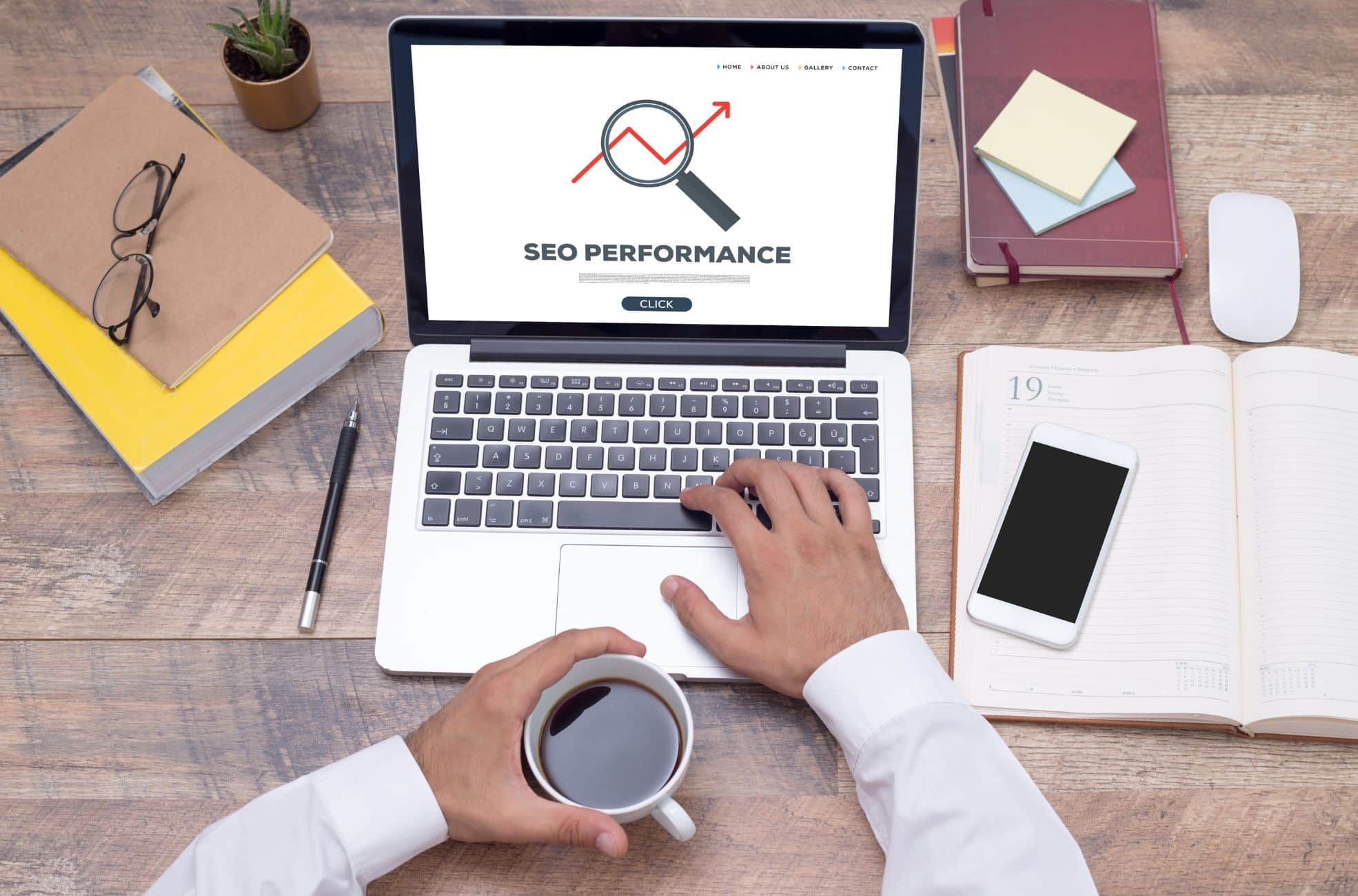 Side Hustle Job Laptop SEO Blogger With Coffee