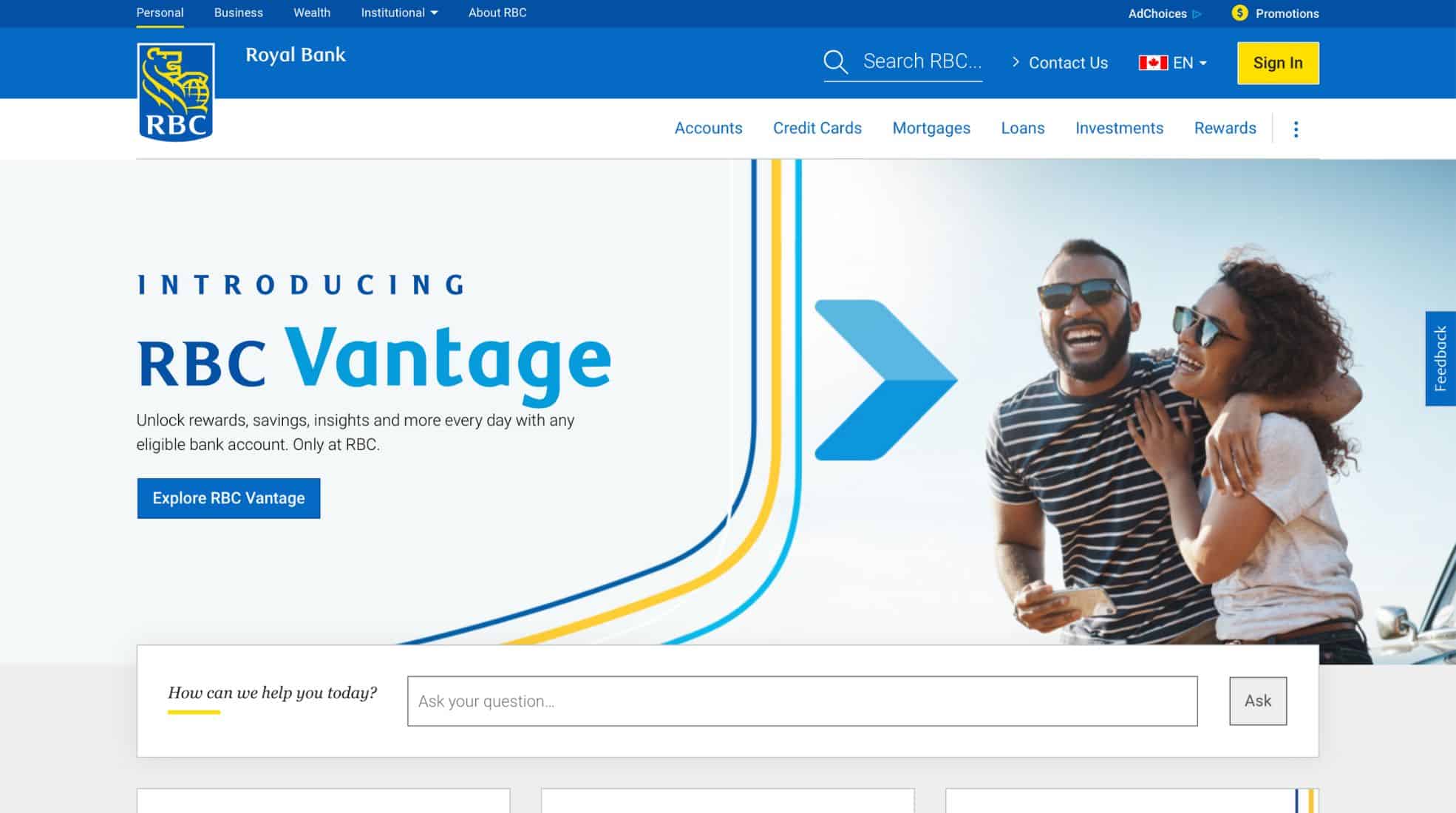 A screenshot of Royal Bank Canada website, which is an International bank in Dubai.