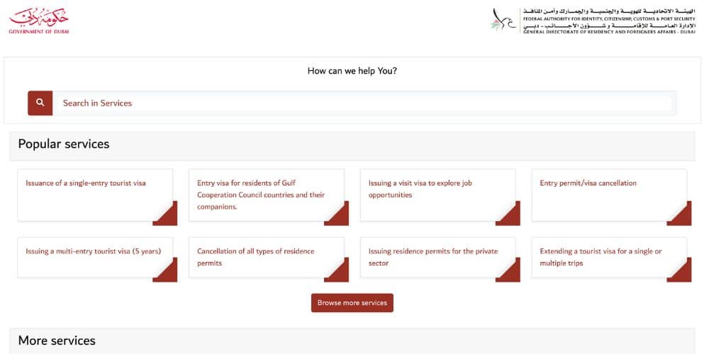 Screenshot Of Government Of Dubai Website For Visit Visa Extension