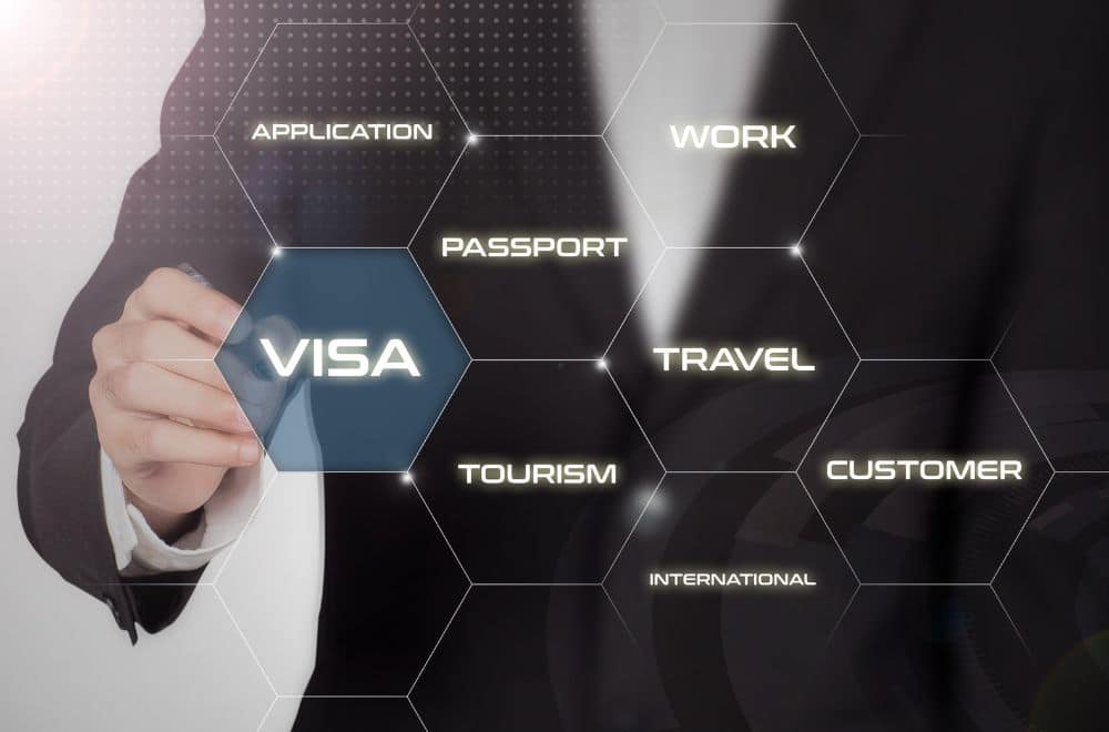 Man In Suit Pointing To Word "Visa"