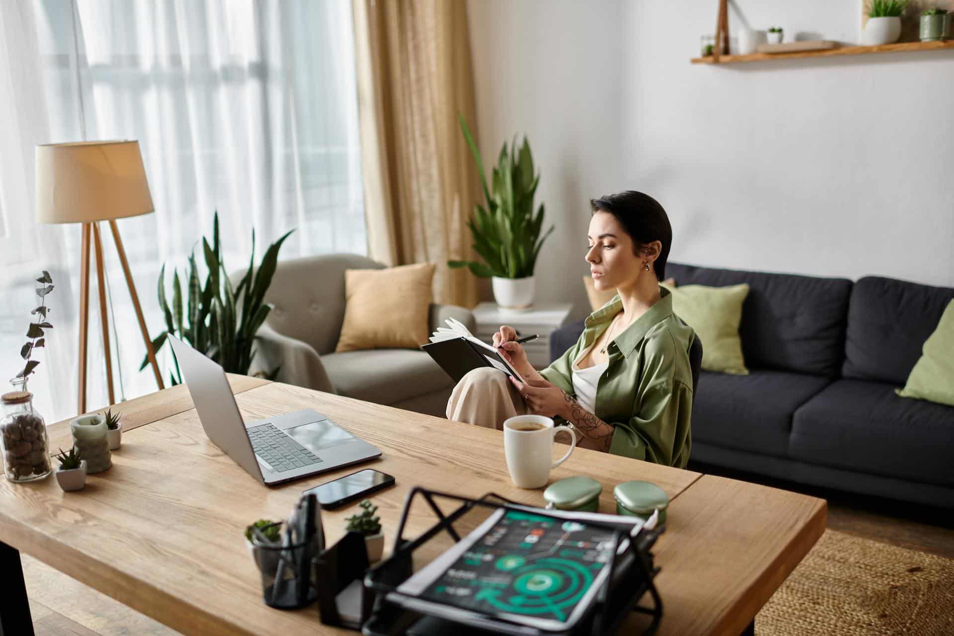 A woman working remotely in the UAE.