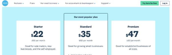 A screenshot of Xero pricing options.