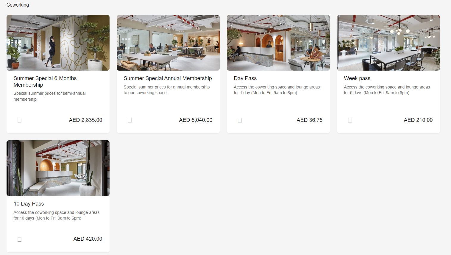 Screenshot of The Co-Dubai pricing and payment options.