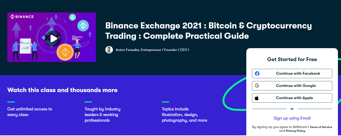A screenshot of the best crypto trading course by Skillshare.