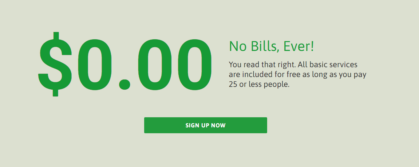 A screenshot of Payroll4Free zero payment guarantee