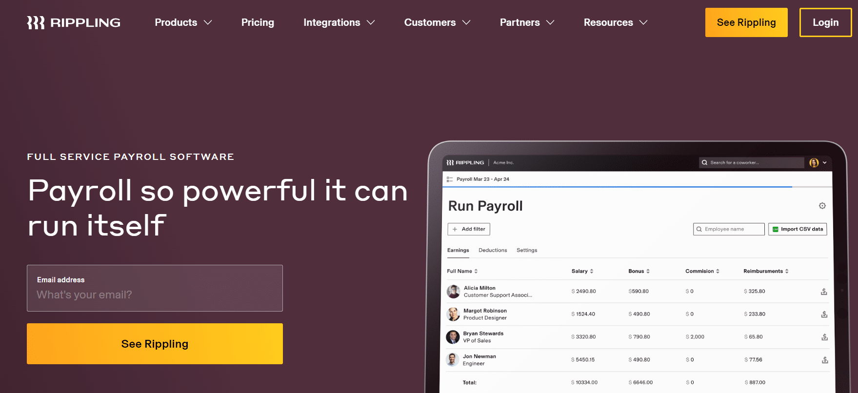 A screenshot of Rippling Payroll-one of the best options of payroll software in UAE