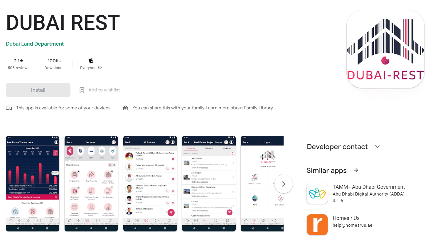 A screenshot of Dubai Rest.