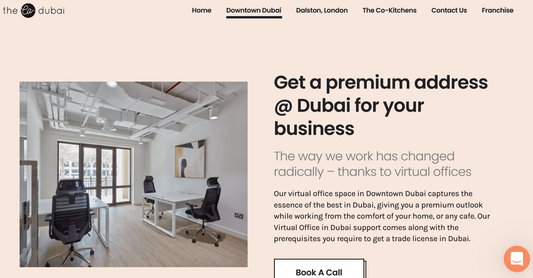 A screenshot of The Co-Spaces Dubai- a company which sets up virtual offices in Dubai.
