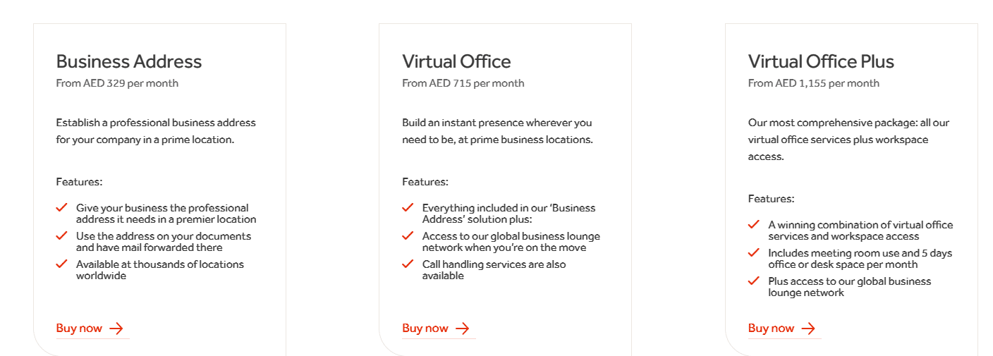 A screenshot of Regus pricing options.