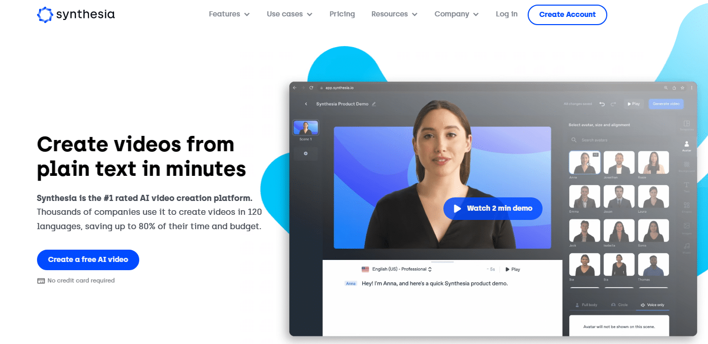 A screenshot of Synthesia - One of the best AI tools-powered by Video Content Creator