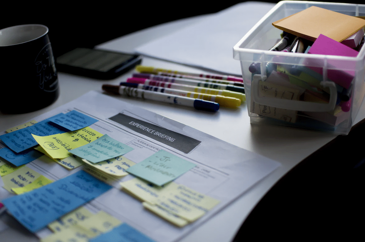 stock photo of how to write a business plan with post-it notes